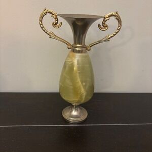Vintage Onyx Stone Bud Vase | Brass Handles | Pakistan Onyx |‎ Made in Italy